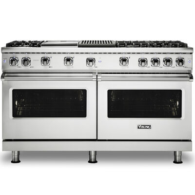 Viking 5 Series 60 in. 8.0 cu. ft. Convection Double Oven Freestanding LP Gas Range with 6 Sealed Burners, Grill & Griddle - Stainless Steel | VGR5606GQSSL