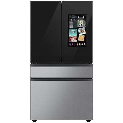 Samsung Bespoke 36 in. 22.5 cu. ft. Smart Counter Depth 4-Door French Door Refrigerator with Family Hub, Beverage Center & Internal Water Dispenser - Charcoal Glass Top & Family Hub Panels with Stainless Steel Middle & Bottom Panels | RF23BB8900QK