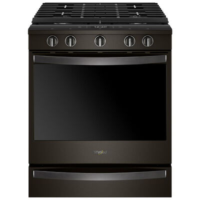 Whirlpool 30 in. 5.8 cu. ft. Smart Convection Oven Slide-In Gas Range with 5 Sealed Burners & Griddle - Black with Stainless Steel | WEG750H0HV