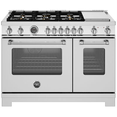 Bertazzoni Master Series 48 in. 7.1 cu. ft. Convection Double Oven Freestanding LP Gas Range with 6 Sealed Burner & Griddle - Stainless Steel | MA486BTGMXTL