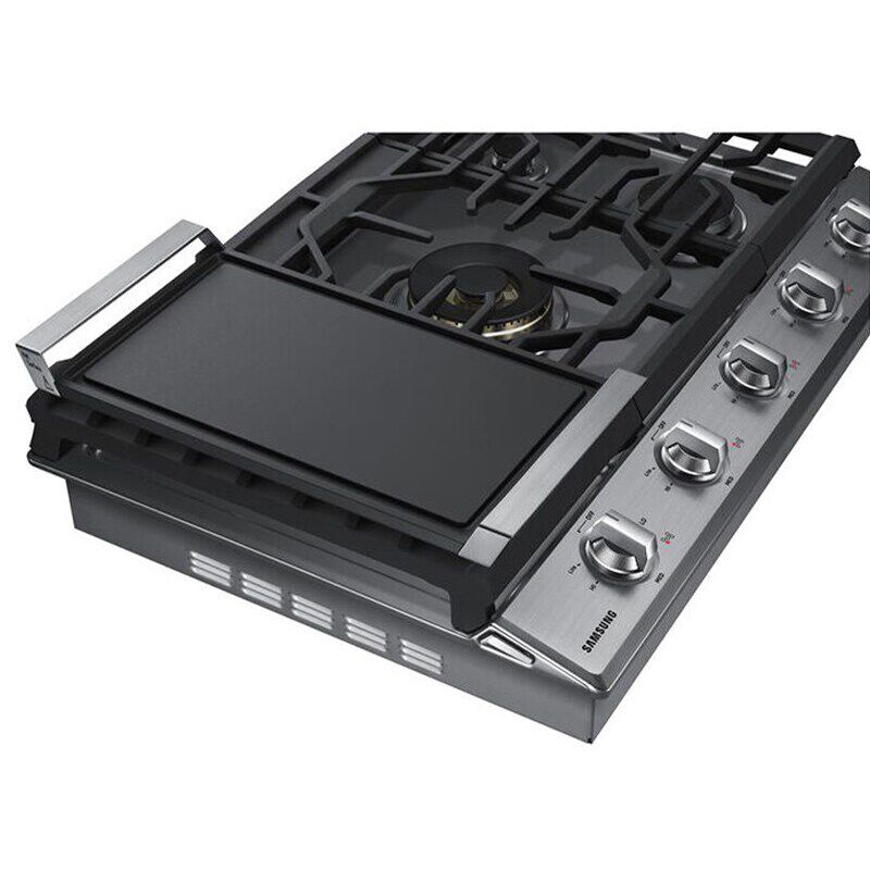 Samsung 30 in. 5-Burner Smart Natural Gas Cooktop with Bluetooth, Griddle, Simmer Burner & Power Burner - Stainless Steel, Stainless Steel, hires