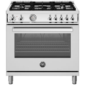 Bertazzoni Professional Series 36 in. 5.9 cu. ft. Convection Oven Freestanding LP Gas Dual Fuel Range with 5 Sealed Burners - Stainless Steel, , hires