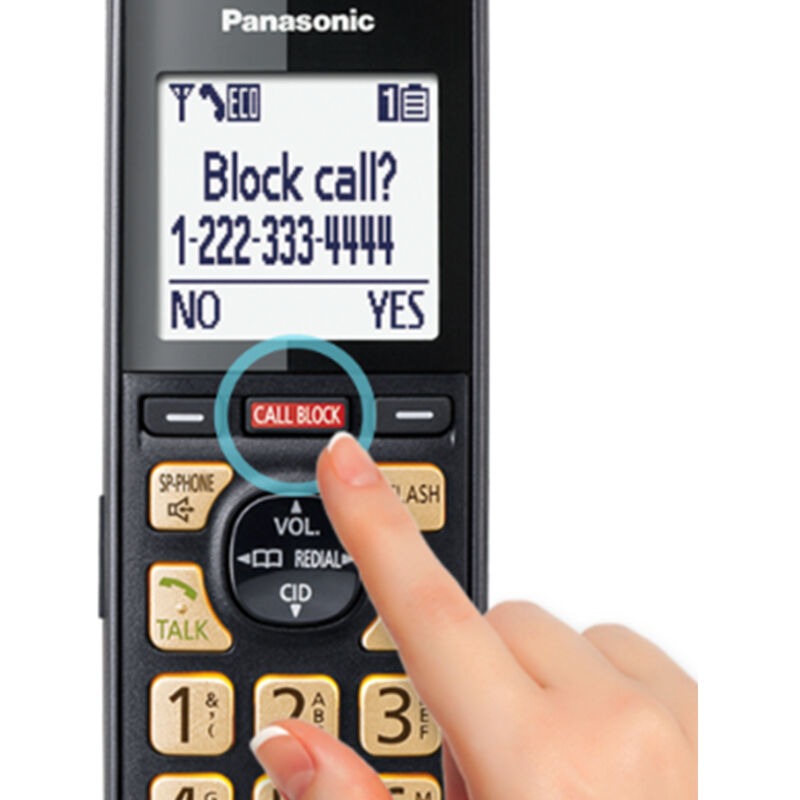 Panasonic Cordless Phone with Advanced Call Block, One-Ring Scam Alert, and  2-Way Recording with Answering Machine, 4 Handsets - Black