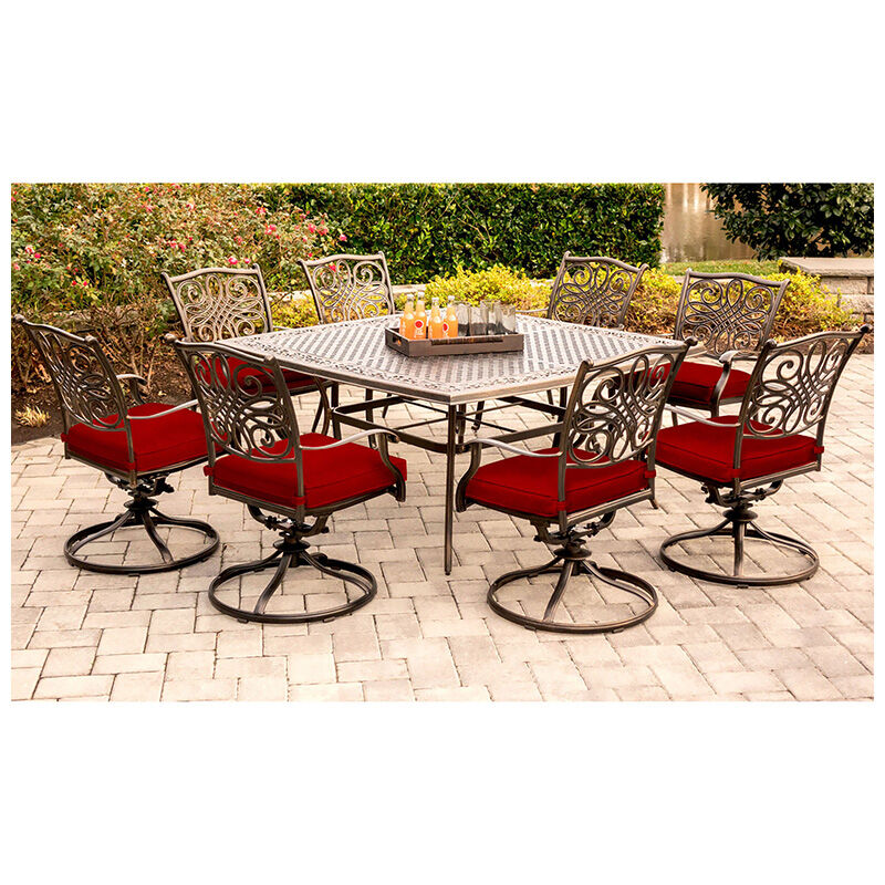 Hanover Traditions 9 Piece Cast Aluminum Outdoor Patio Dining Set