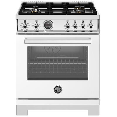 Bertazzoni Professional Series 30 in. 4.6 cu. ft. Air Fry Convection Oven Freestanding Dual Fuel Range with 4 Sealed Burners - White | PR304BFEPBIT