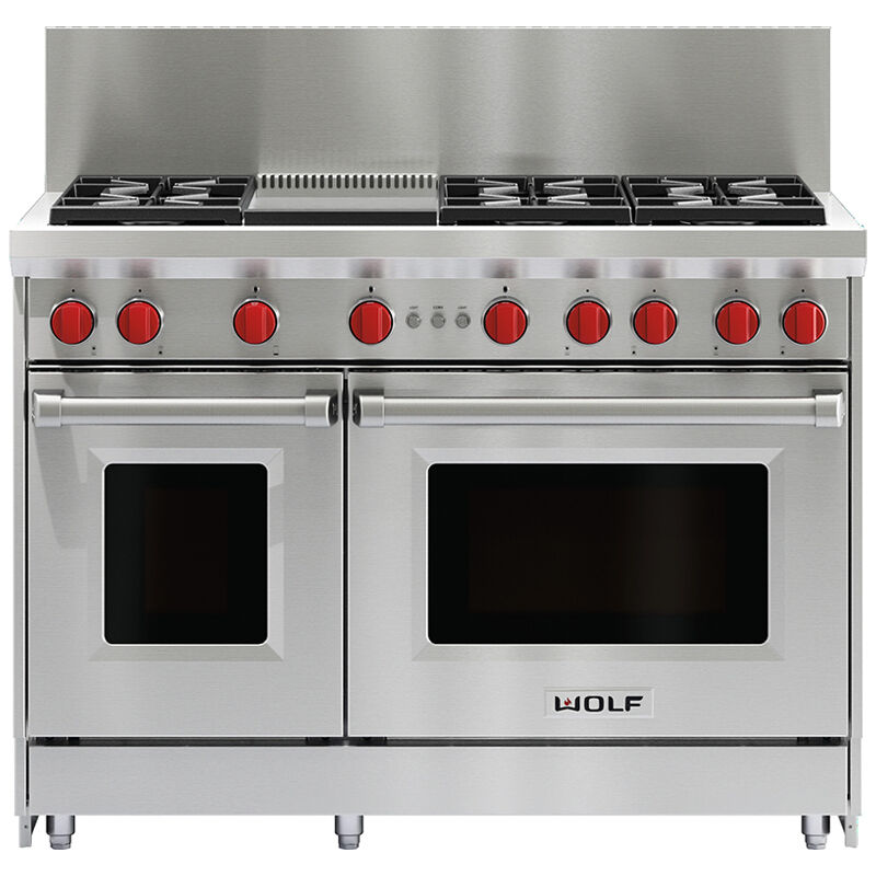Wolf R486G - 48 Professional All Gas Range Oven 6 Burners Griddle Red Knobs