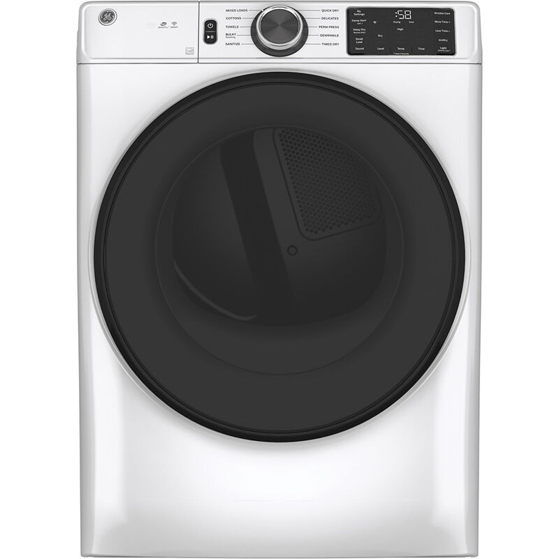GE 28 in. 7.8 cu. ft. Smart Stackable Electric Dryer with Sanitize Cycle &  Sensor Dry - White