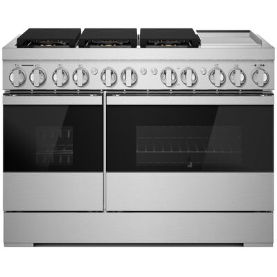 JennAir Noir Series 48 in. 6.3 cu. ft. Smart Convection Double Oven Freestanding Dual Fuel Range with 6 Sealed Burners & Grill - Stainless Steel | JDRP648HM