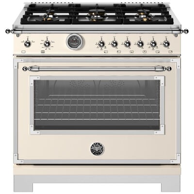 Bertazzoni Heritage Series 36 in. 5.9 cu. ft. Convection Oven Freestanding Natural Gas Range with 6 Sealed Burners & Griddle - Ivory | HER366BCGAVT