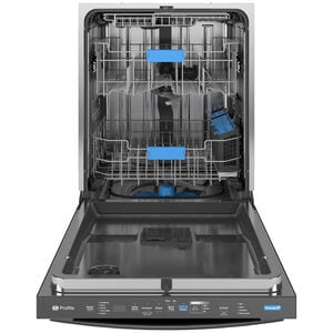 GE Profile 24 in. Top Control Smart Dishwasher with 42 dBA Sound Level, Microban Antimicrobial Technology & Deep Clean Washing 3rd Rack - Fingerprint Resistant Black Stainless, , hires