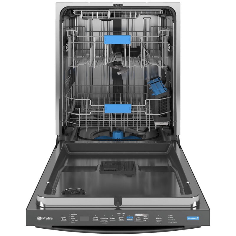 GE Profile 24 in. Top Control Smart Dishwasher with 42 dBA Sound Level, Microban Antimicrobial Technology & Deep Clean Washing 3rd Rack - Fingerprint Resistant Black Stainless, , hires