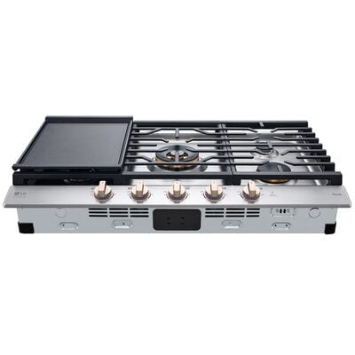 LG Studio 36 in. 5-Burner Smart Natural Gas Cooktop with UltraHeat Dual Burner, Griddle, Simmer Burner & Power Burner - Essence White | CBGS3628N