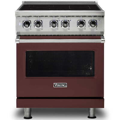 Viking 5 Series 30 in. 4.7 cu. ft. Convection Oven Freestanding Electric Range with 4 Smoothtop Burners - Red | VER53014BKA