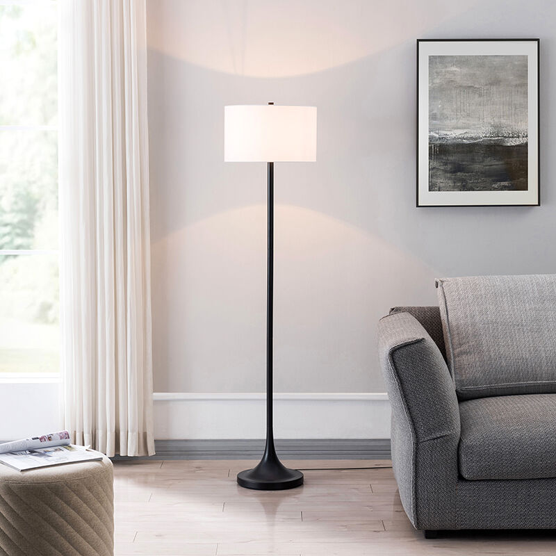 Hudson&Canal Flaherty 62.32 Tall Floor Lamp with Fabric Shade in Blackened  Bronze/White