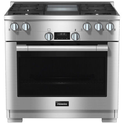 Miele 36 in. 5.8 cu. ft. Convection Oven Freestanding LP Gas Range with 4 Sealed Burners & Griddle - Clean Touch Steel | HR1136-3LPGD