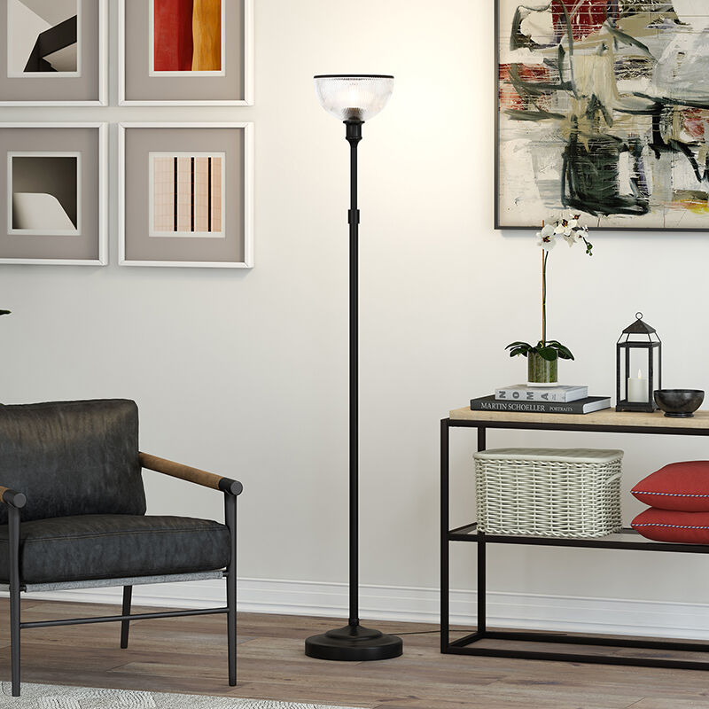 Hudson&Canal Flaherty 62.32 Tall Floor Lamp with Fabric Shade in Blackened  Bronze/White
