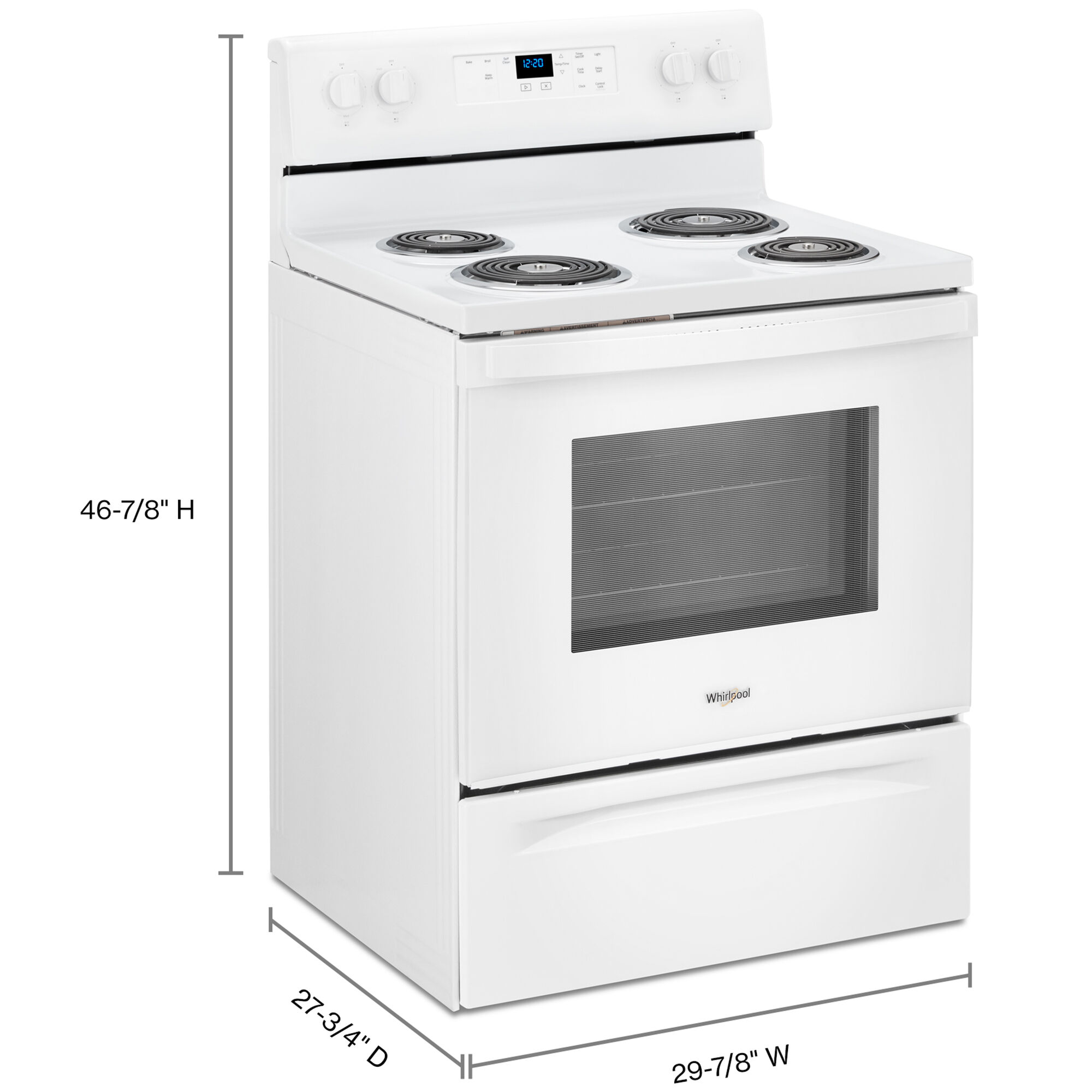 Whirlpool 30inch Freestanding Electric Range with 4 Coil Burners, 4.8 Cu.  Ft. Single Oven & Storage Drawer - White