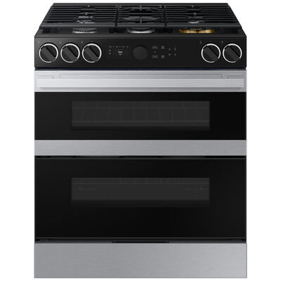 Samsung Bespoke 30 in. 6.0 cu. ft. Smart Air Fry Convection Double Oven Slide-In Natural Gas Range with 5 Sealed Burners & Griddle - Stainless Steel | NSG6DG8550SR