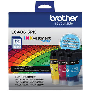 Brother - LC406 3PK 3-Pack INKvestment Tank Ink Cartridges - Cyan/Magenta/Yellow, , hires