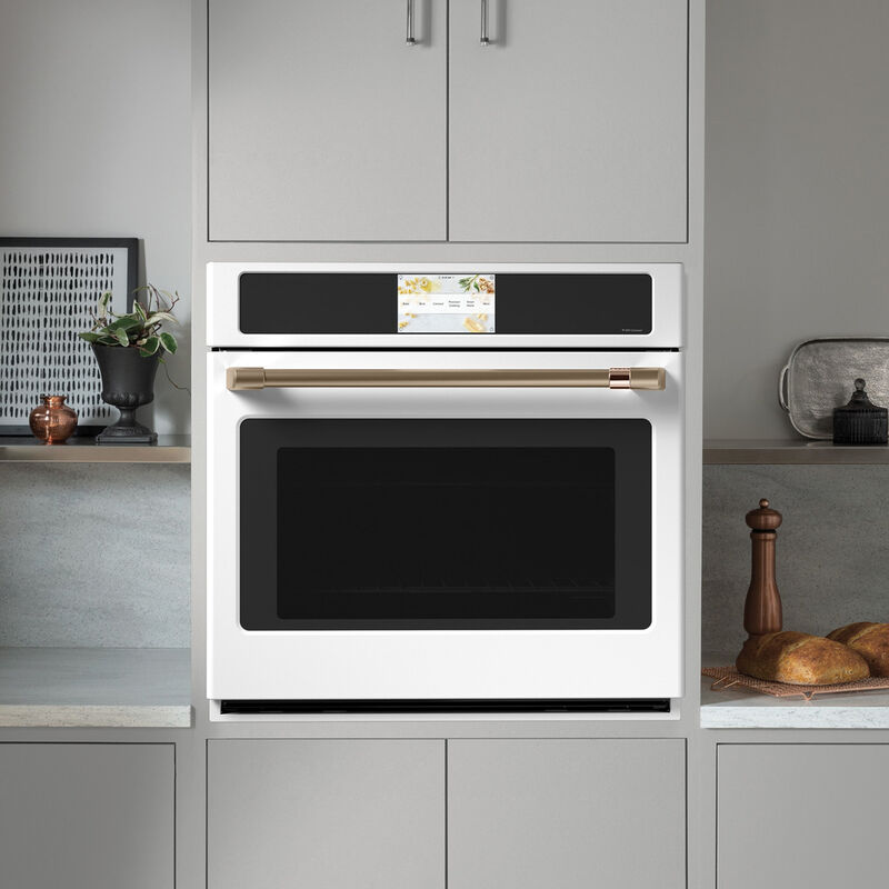 Cafe Professional Series 29" 5.0 Cu Ft. Electric Wall Oven with True European Convection with Direct Air & Self Clean - Matte White, Matte White, hires