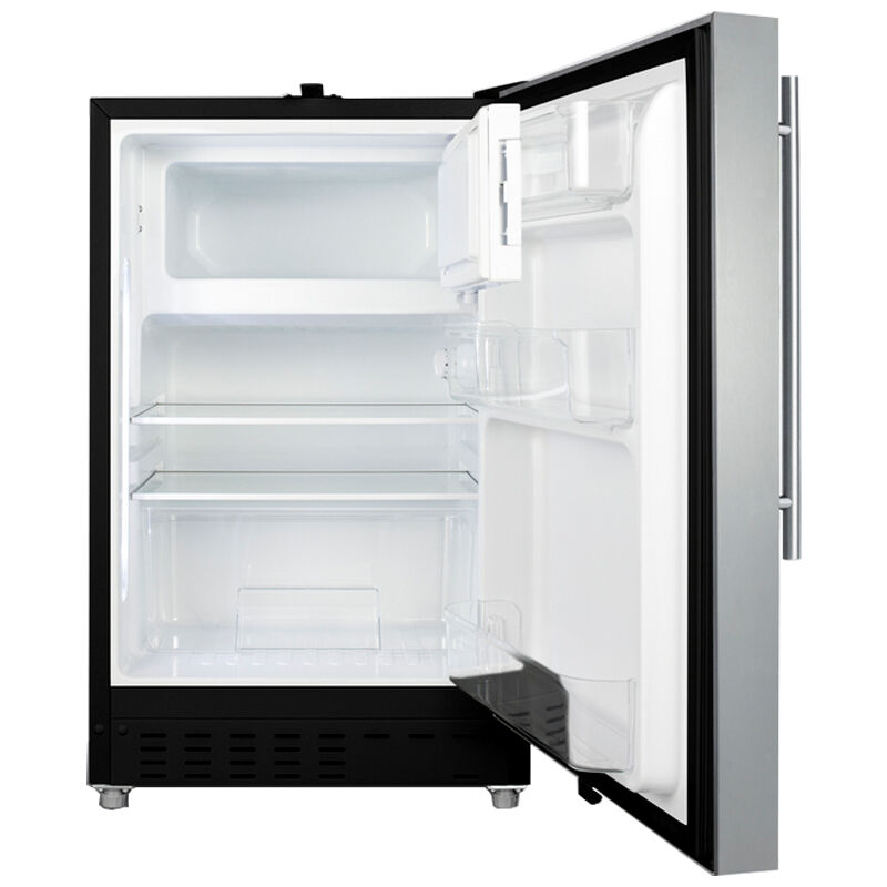 Summit Appliance 18 in. 2.7 Cu. ft. Mini Fridge in Black Without Freezer, Stainless Steel Trimmed Glass Door with Black Cabinet