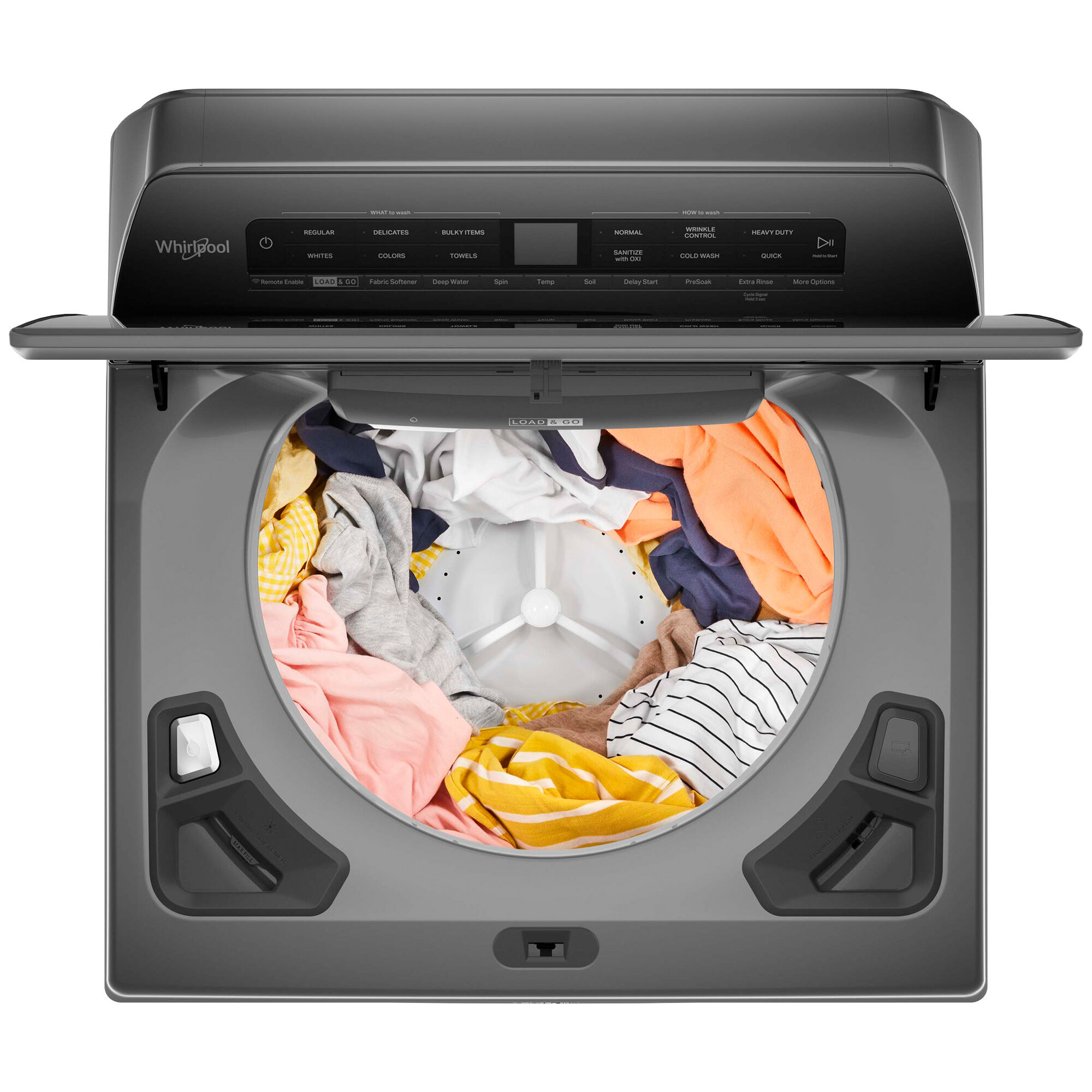 Whirlpool 27 in. 4.8 cu. ft. Smart Top Load Washer with Load & Go Dispenser  & Sanitize with Oxi - Chrome Shadow