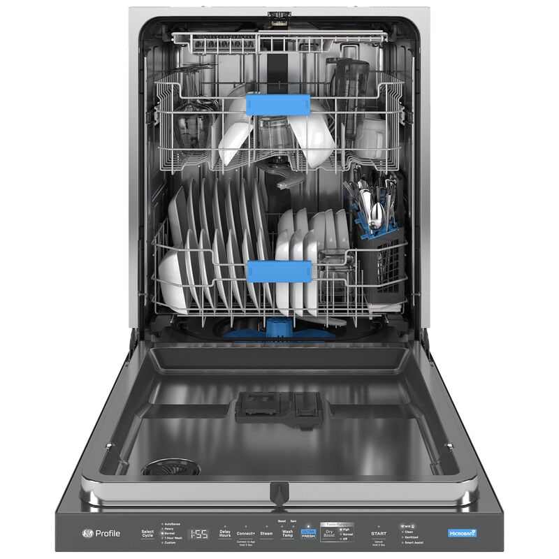 GE Profile 24 in. Top Control Smart Dishwasher with 42 dBA Sound Level, Microban Antimicrobial Technology & Deep Clean Washing 3rd Rack - Fingerprint Resistant Stainless, , hires