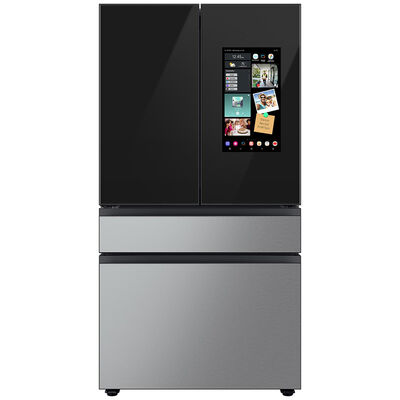 Samsung Bespoke 36 in. 28.6 cu. ft. Smart 4-Door French Door Refrigerator with Family Hub, Beverage Center & Internal Water Dispenser - Charcoal Glass Top & Family Hub Panels with Stainless Steel Middle & Bottom Panels | RF29BB8900QK