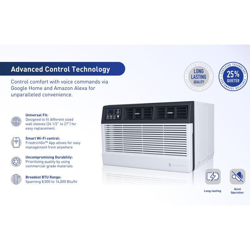 Friedrich Uni-Fit Series 10,000 BTU 110V Smart Energy Star Through-the-Wall Air Conditioner with 3 Fan Speeds, Sleep Mode & Remote Control - White, , hires