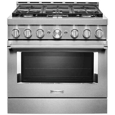 KitchenAid 36" Freestanding Gas Range with 6 Sealed Burners & 5.1 Cu. Ft. Single Oven - Stainless Steel | KFGC506JSS