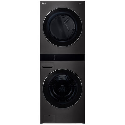 LG 27 in. 5.0 cu. ft. Smart Gas Front Load WashTower with AI Sensor Dry, TurboSteam, Allergiene Cycle, ezDispense, AI DD 2.0 Advanced Washing, Sensor Dry, Sanitize & Steam Cycle - Black Steel | WKGX301HBA
