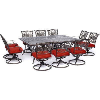 Hanover Traditions 11 - Piece Dining Set with Swivel Rockers - Red | TRADD11PCRED