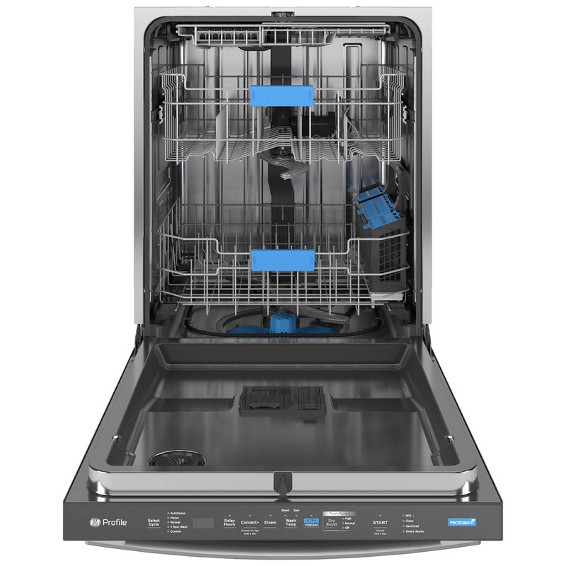 GE Profile 24 in. Top Control Smart Dishwasher with 42 dBA Sound Level, Microban Antimicrobial Technology & Deep Clean Washing 3rd Rack - Fingerprint Resistant Stainless, , hires