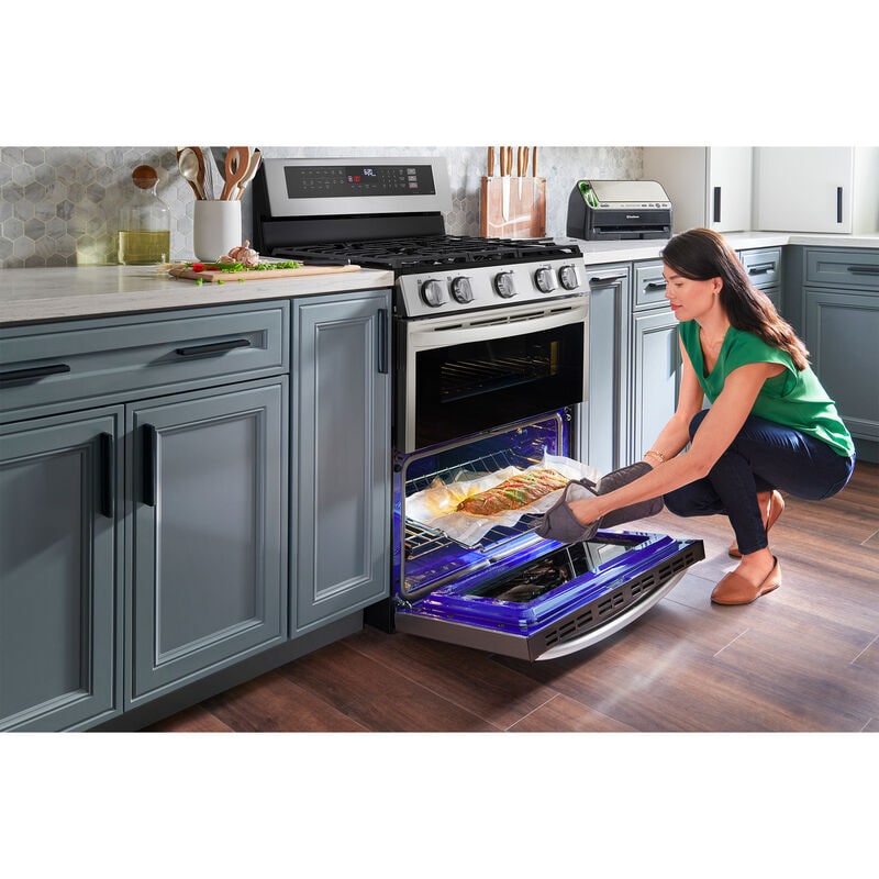 LG 30 in. 6.9 cu. ft. Smart Air Fry Convection Double Oven Freestanding Natural Gas Range with 5 Sealed Burners - Stainless Steel, , hires