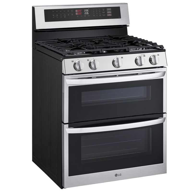 LG 30 in. 6.9 cu. ft. Smart Air Fry Convection Double Oven Freestanding Natural Gas Range with 5 Sealed Burners - Stainless Steel, , hires