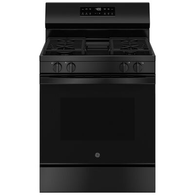 GE 400 Series 30 in. 5.3 cu. ft. Smart Oven Freestanding Natural Gas Range with 4 Sealed Burners - Black | GGF400PVBB
