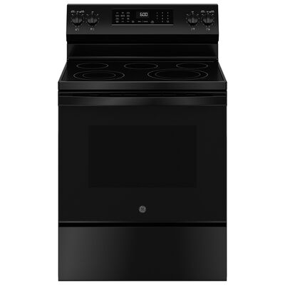 GE 30 in. 5.3 cu. ft. Smart Air Fry Convection Oven Freestanding Electric Range with 5 Radiant Burners - Black | GRF600AVBB