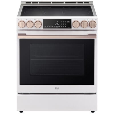 LG Studio 30 in. 6.3 cu. ft. Smart Air Fry Convection Oven Slide-In Electric Range with 4 Induction Zones & 1 Radiant Burner - Essence White | LSIS6338NE