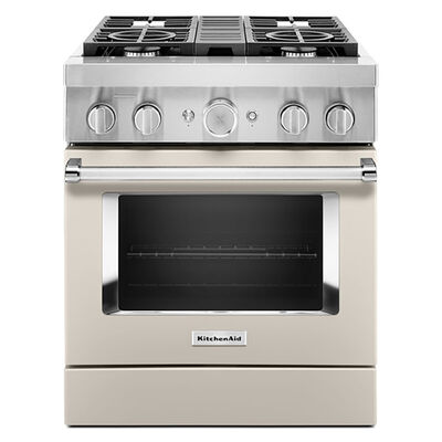 KitchenAid 30 in. 4.1 cu. ft. Smart Convection Oven Freestanding Dual Fuel Range with 4 Sealed Burners - Milkshake | KFDC500JMH