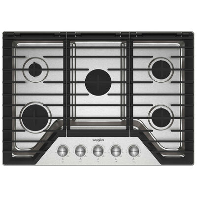 Whirlpool 30 in. 5-Burner Natural Gas Cooktop with SpeedHeat Burner, Simmer Burner & Power Burner - Stainless Steel | WCGK7030PS