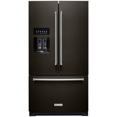 KitchenAid 36 in. 27.0 cu. ft. French Door Refrigerator with External Ice & Water Dispenser - Black Stainless Steel | KRFF577KBS