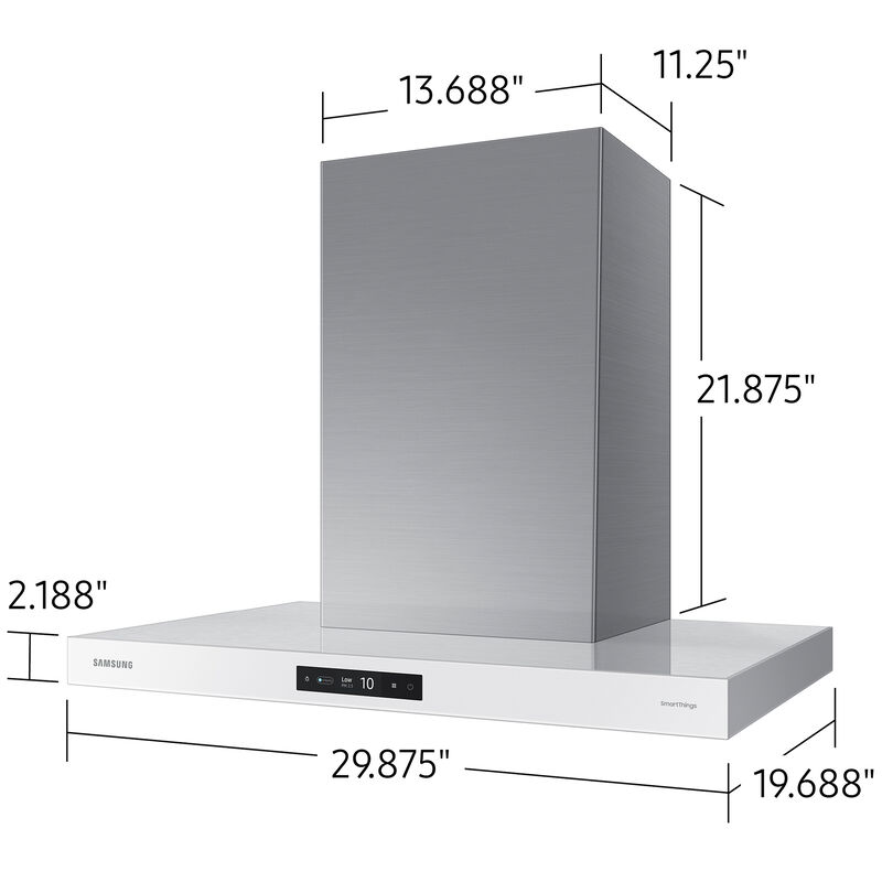 Samsung 30 in. Chimney Style Smart Range Hood with 4 Speed Settings, 630 CFM & 1 LED Light - Clean White, , hires