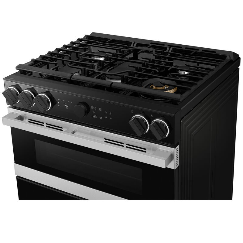 Samsung Bespoke 30 in. 6.1 cu. ft. Smart Air Fry Convection Double Oven Slide-In Natural Gas Dual Fuel Range with 5 Sealed Burners & Griddle - Stainless Steel, , hires