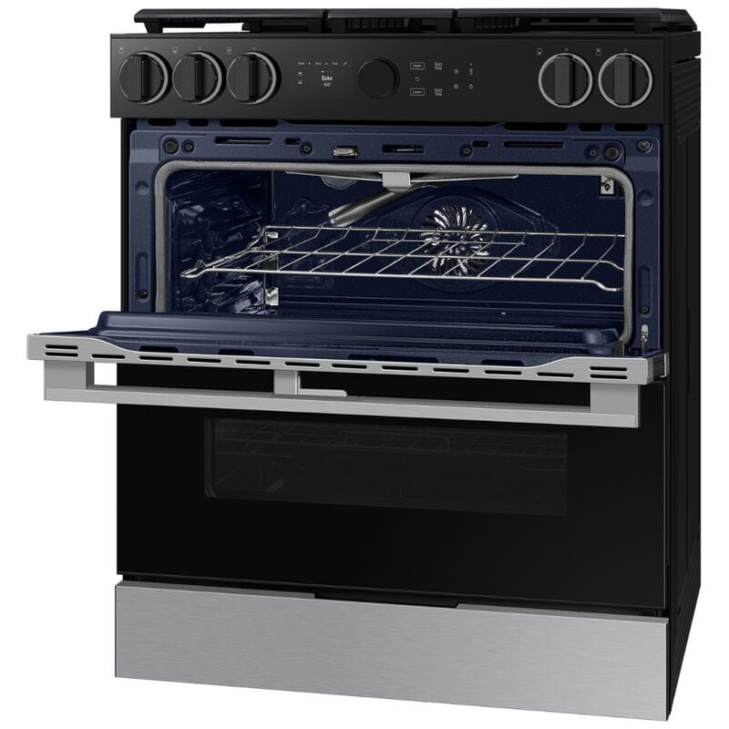 Samsung Bespoke 30 in. 6.0 cu. ft. Smart Air Fry Convection Double Oven Slide-In Natural Gas Range with 5 Sealed Burners & Griddle - Stainless Steel, , hires