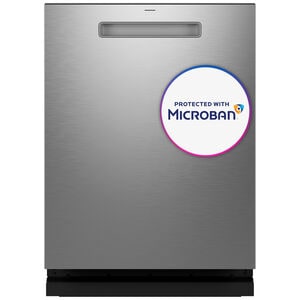 GE Profile 24 in. Top Control Smart Dishwasher with 39 dBA Sound Level, 3rd-Rack, Microban Antimicrobial Technology & Pocket Handle - Fingerprint Resistant Stainless, , hires