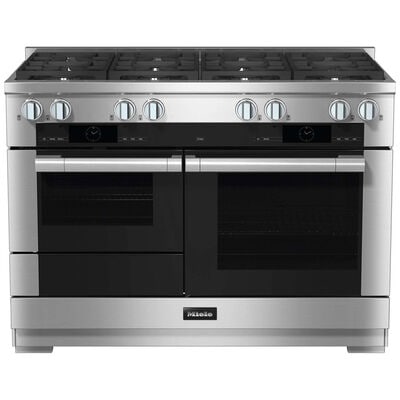 Miele 48 in. 4.7 cu. ft. Smart Convection Double Oven Freestanding LP Gas Dual Fuel Range with 8 Sealed Burners - Clean Touch Steel | HR1954-3LPDF