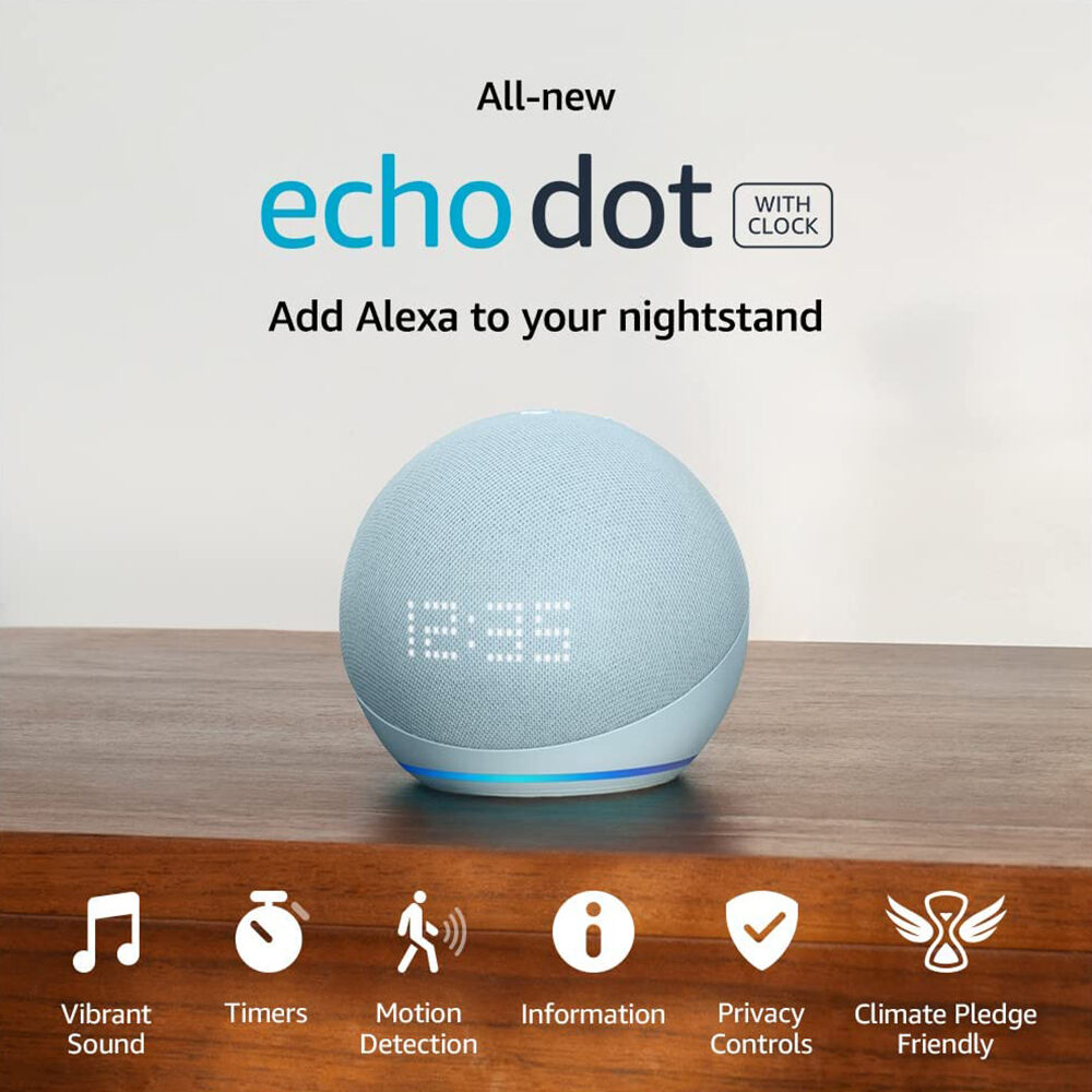 Amazon - Echo Dot with Clock (5th Gen, 2022 Release) Smart Speaker with  Alexa - Cloud Blue
