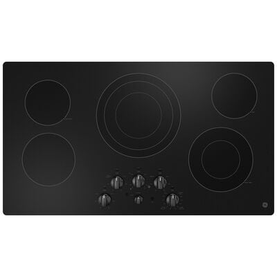 GE 36 in. 5-Burner Electric Cooktop with Simmer Burner & 2 Power Burners - Black | JEP5036DTBB