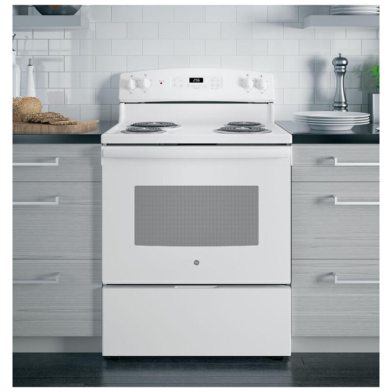GE 30-in 4 Burners 5-cu ft Freestanding Electric Range (Stainless Steel) in  the Single Oven Electric Ranges department at