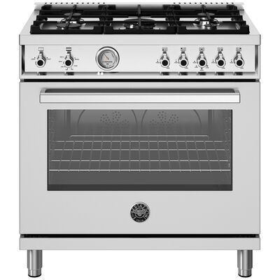 Bertazzoni Professional Series 36 in. 5.9 cu. ft. Convection Oven Freestanding Natural Gas Range with 5 Sealed Burners - Stainless Steel | PRO365GASXV